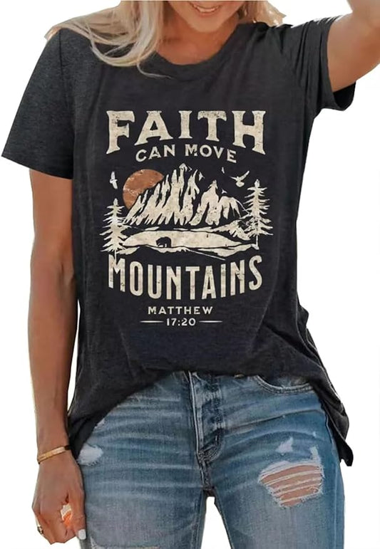 CoolTeeTrend Sun and Mountain Shirt for Women Camping Hiking Shirt Sunrise Pine Tree Graphic Tees