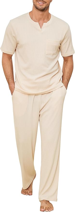 CoolTeeTrend CoolTeeTrend Men Lounge Set Comfy Sleepwear Short Sleeve Pjs Set Soft 2 Piece Pajama Cozy Nightwear