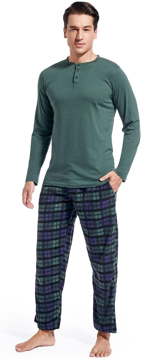 CoolTeeTrend Pajama Pants Men - Flannel Pajama Pants Fleece PJS Sets Cotton Top