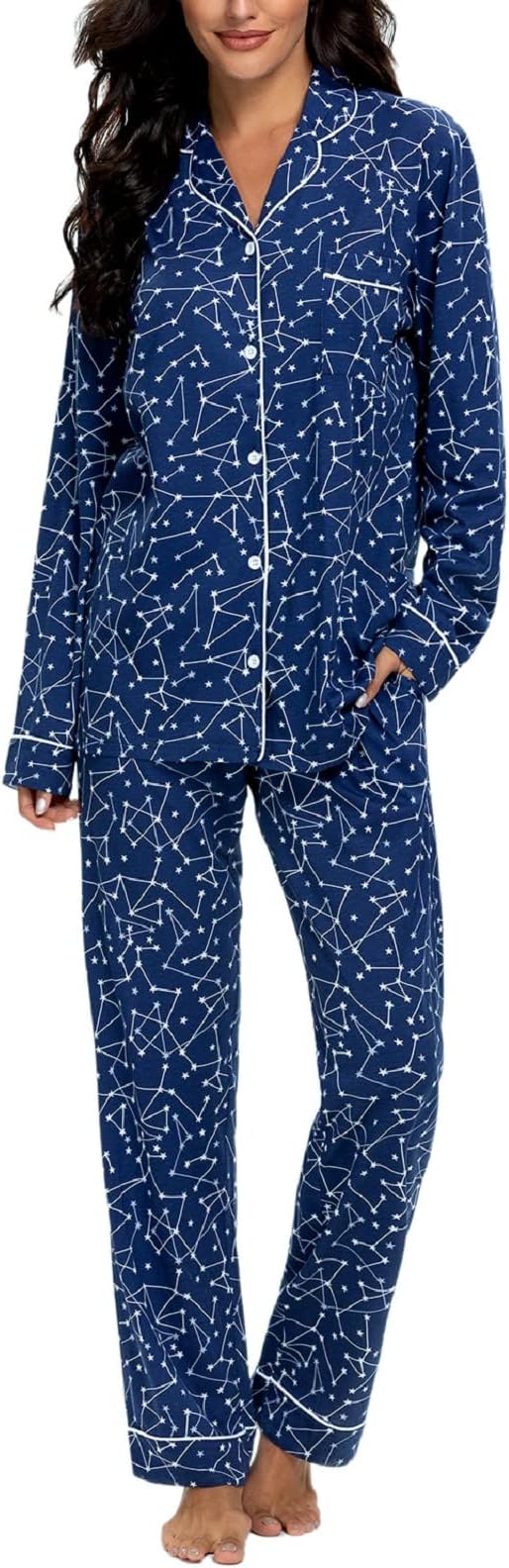 CoolTeeTrend Pajamas Set Long Sleeve Sleepwear Womens Button Down Nightwear