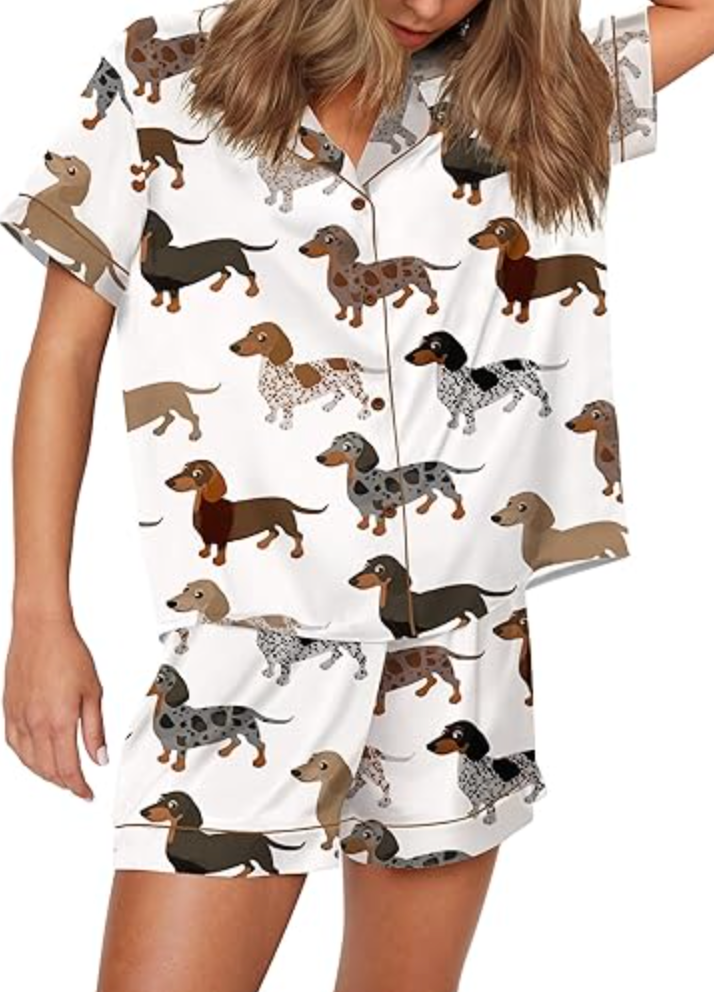 Funny Graphic Pajamas for Women Set Button Down Short Sleeve Top and Shorts Pjs Sets Sleepwear XS-XL